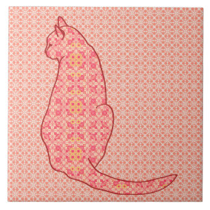 Carreau En Céramique Chat japonais - Coral Orange Batik