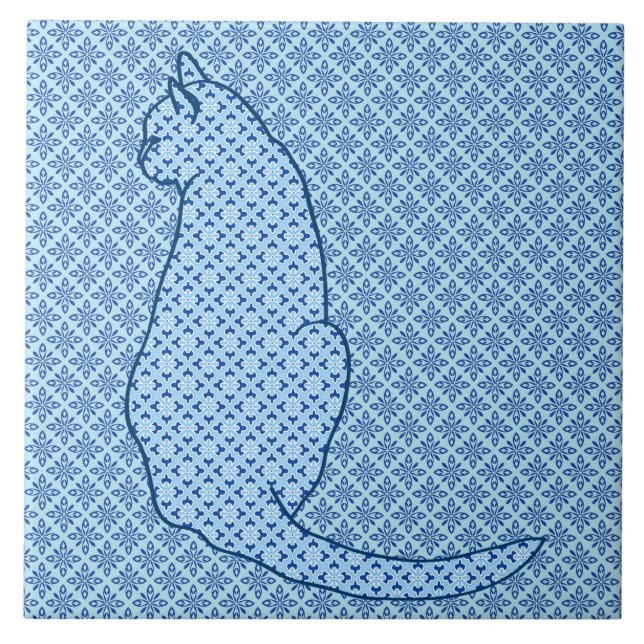 Carreau En Céramique Chat japonais - Kimono bleu (Devant)