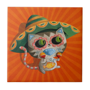 Carreau En Céramique Chat mexicain avec le sombrero