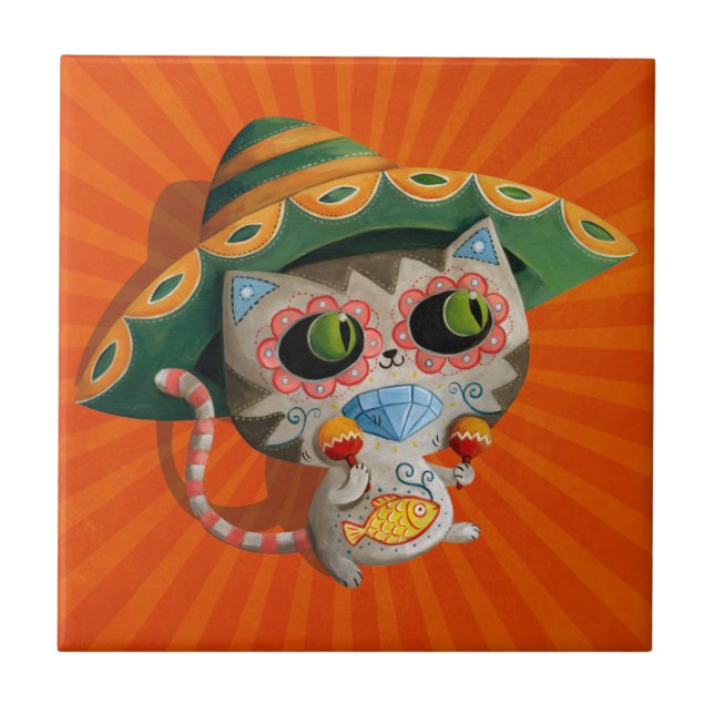 Carreau En Céramique Chat mexicain avec le sombrero (Devant)