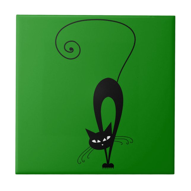 Carreau En Céramique Chat noir drôle original félin (Devant)