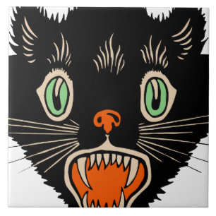 Carreau En Céramique Chat noir effrayé d'Halloween Vintage