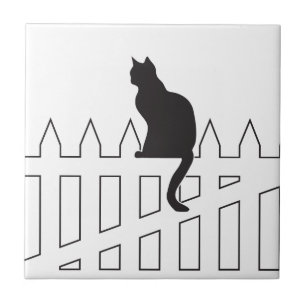 Carreau En Céramique Chat noir se reposant sur l'attente blanche de