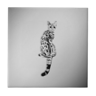 Carreau En Céramique Chat Savannah pris par surprise argent