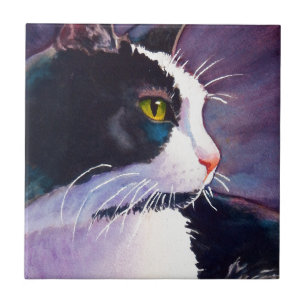 Carreau En Céramique Chat Tuxedo Noir dans l'humeur orageuse
