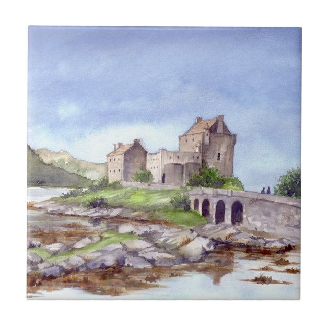 Carreau En Céramique Château d'Eilean Donan Peinture aquarelle (Devant)