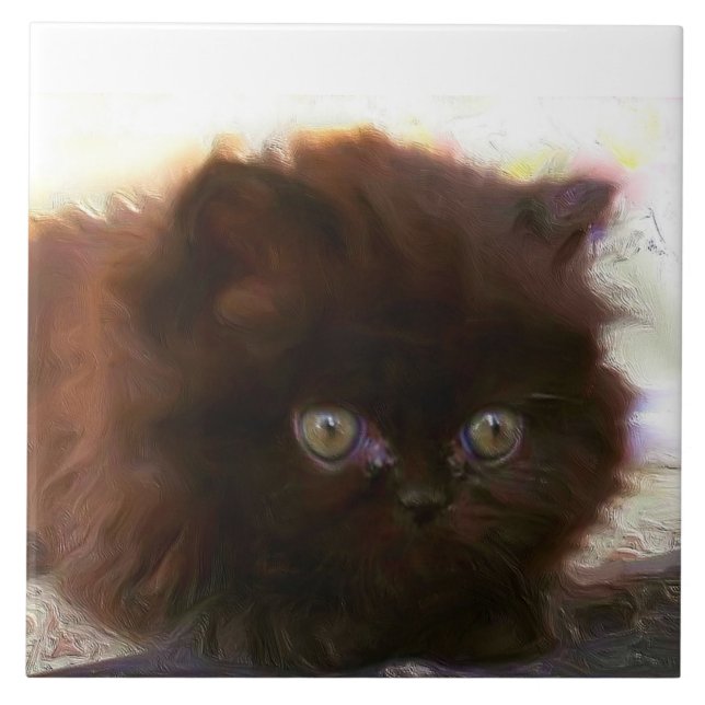 Carreau En Céramique Chaton persan noir (Devant)