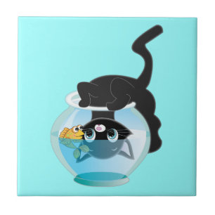 Carreau En Céramique Chaton, poissons et cuvette mignons de bande