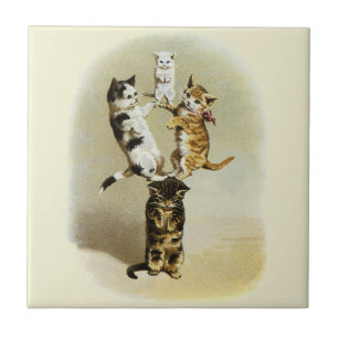 Carreau En Céramique Chats et chatons victoriens vintage mignons jouant