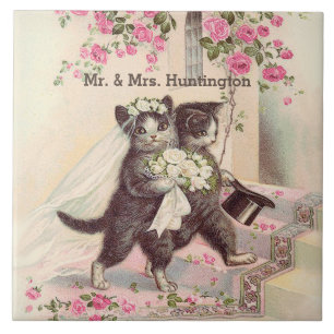 Carreau En Céramique Chats mariages avec nom personnalisable
