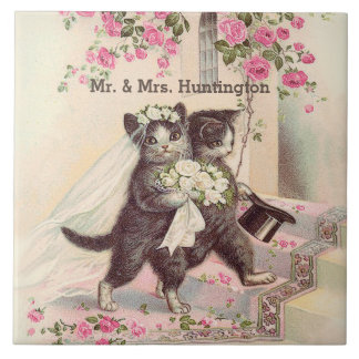 Carreau En Céramique Chats mariages avec nom personnalisable