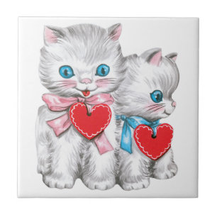 Carreau En Céramique Chats vintages de la Saint Valentin, Cute Kitten