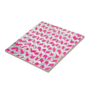 Carreau En Céramique Chaud rose et blanc Chevron Zebra