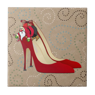 Carreau En Céramique Chaussures rouges de talon haut/Père Noël Elf