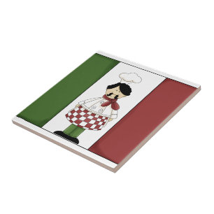 Carreau En Céramique Chef italien #2 avec la tuile de drapeau