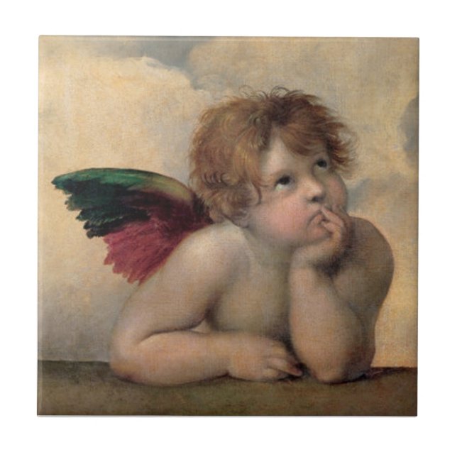 Carreau En Céramique Cherub de Sistine Madonna par Raphael (Devant)