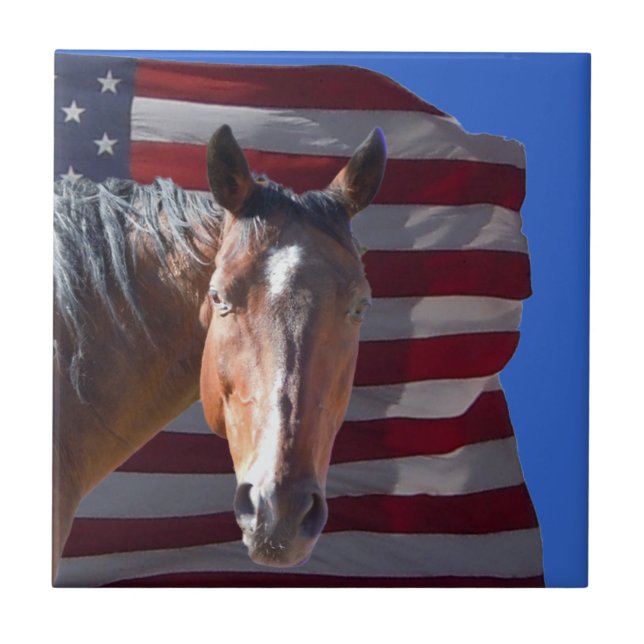 Carreau En Céramique Cheval américain et drapeau quarts - patriotiques (Devant)