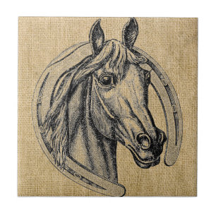 Carreau En Céramique Cheval Caméo sur Burlap