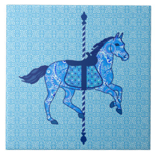 Carreau En Céramique Cheval de carrousel - Cobalt et Sky Blue