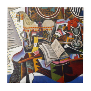 Carreau En Céramique Cheval Pipe Fleur rouge par Joan Miro