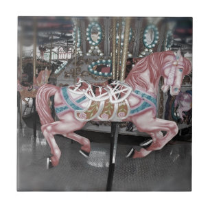 Carreau En Céramique Cheval rose de carrousel