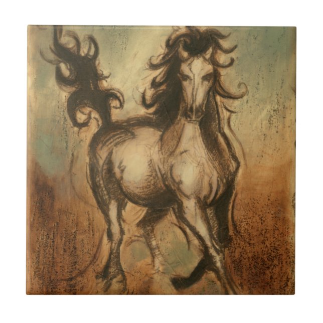 Carreau En Céramique Cheval sauvage et couleurs chaudes (Devant)