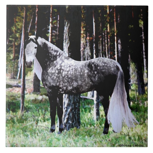 Carreau En Céramique "Cheval tuile dans forêt" (Devant)