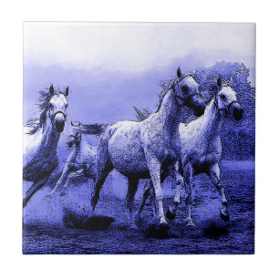 Carreau En Céramique Chevaux de course et Lune Bleue
