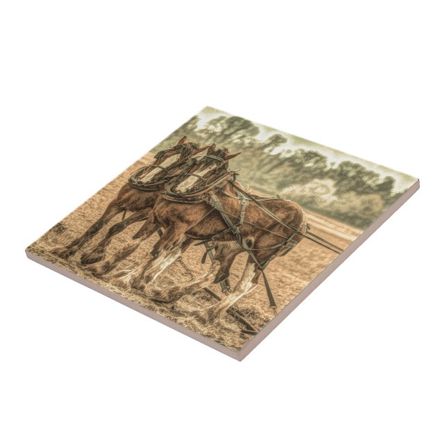 Carreau En Céramique Chevaux de ferme primitifs de l'Ouest (Côté)