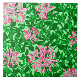 Carreau En Céramique Chèvrefeuille, rose et vert de William Morris