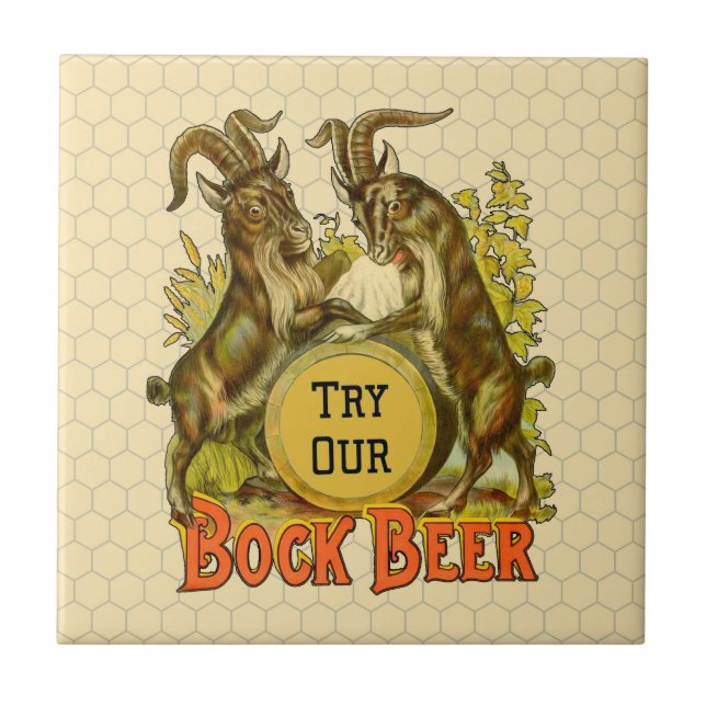 Carreau En Céramique Chèvres Bock Bière Publicité (Devant)