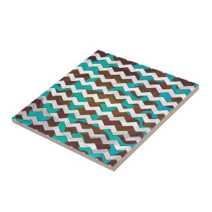 Carreau En Céramique Chevron Cow Impression Brown et Turquoise