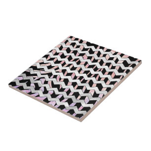 Carreau En Céramique Chevron noir et rose Zebra
