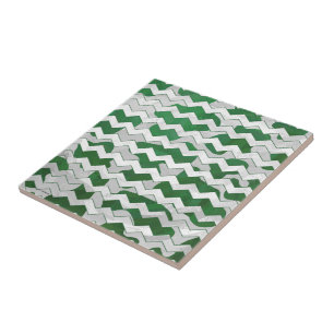 Carreau En Céramique Chevron Vache vert et blanc Impression
