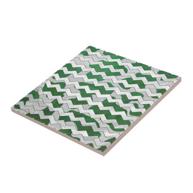 Carreau En Céramique Chevron Vache vert et blanc Impression (Côté)