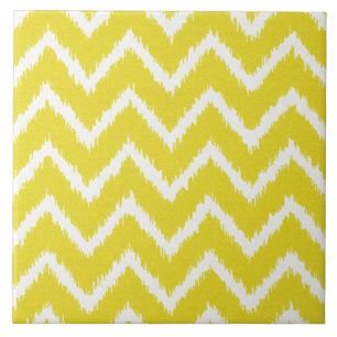 Carreau En Céramique Chevrons d'Ikat - jaune et blanc de moutarde