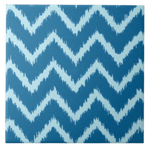 Carreau En Céramique Chevrons Ikat - Indigo et Bleu Pâle
