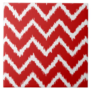 Carreau En Céramique Chevrons Ikat - Rouge profond et blanc