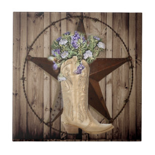 Carreau En Céramique Chic Fleur sauvage Texas Star Western cowgirl coun