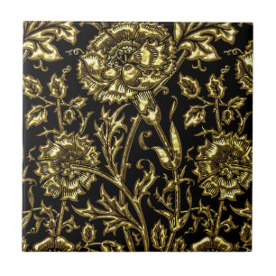 Carreau En Céramique Chic floral d'or