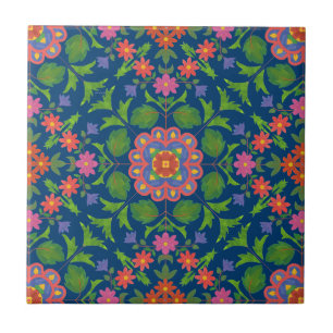 Carreau En Céramique Chic Floral Rangoli Carrelage en céramique bleu pr