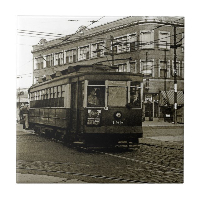 CARREAU EN CÉRAMIQUE CHICAGO 63E ET OCCIDENTALE 1952 TROLLEY ART SEPIA (Devant)