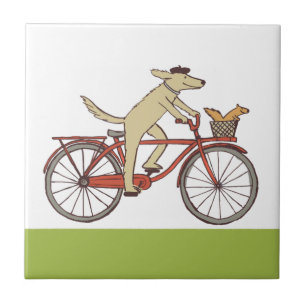 Carreau En Céramique Chien cycliste avec ami écureuil - Art animal amu