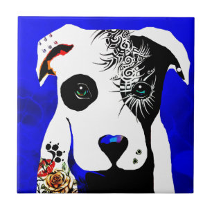Carreau En Céramique Chien de Pitbull avec des tatouages et des