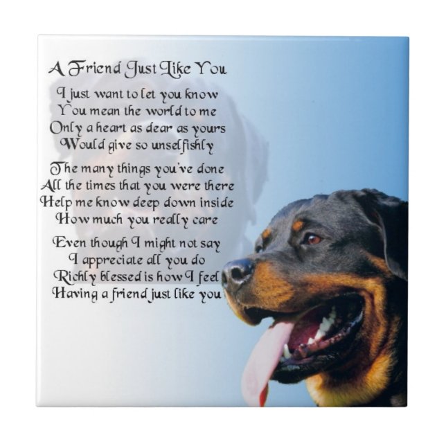 Carreau En Céramique Chien de rottweiler - tuile de poème d'ami (Devant)