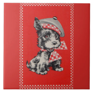 Carreau En Céramique Chien écossais des années 1950 en rouge