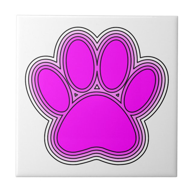 Carreau En Céramique Chien Paw En Rose Avec Des Contours (Devant)
