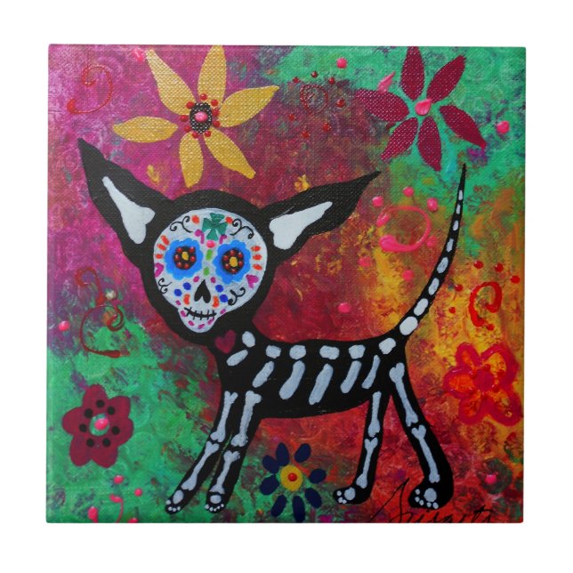 CARREAU EN CÉRAMIQUE CHIHUAHUA DIA DE LOS MUERTOS TILE (Devant)