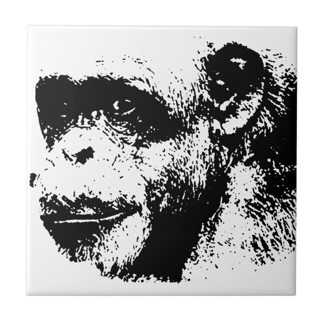 Carreau En Céramique Chimpanzé noir et blanc (Devant)