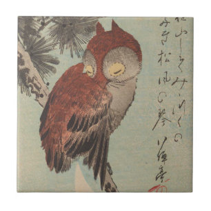 Carreau En Céramique Chouette sur pin par Ichiryusai Hiroshige